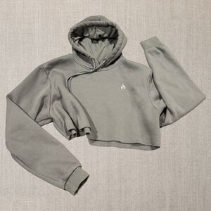 Ryderwear Cropped Hoodie Women’s L Gray Raw Hem Gym Fitness Athleisure